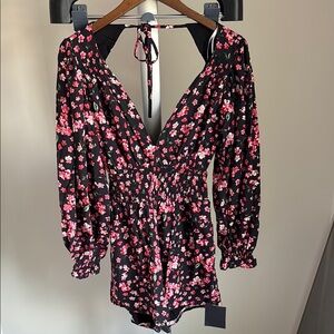 Floral Black and Pink Romper